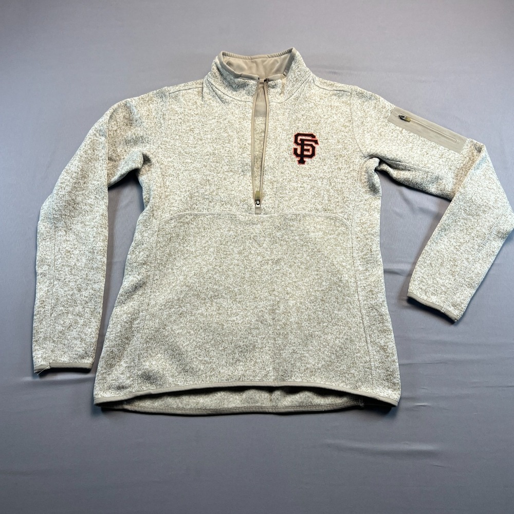 San Francisco Giants MLB Baseball Jacket Womens S Heather Gray Antigua 1/4 Zip